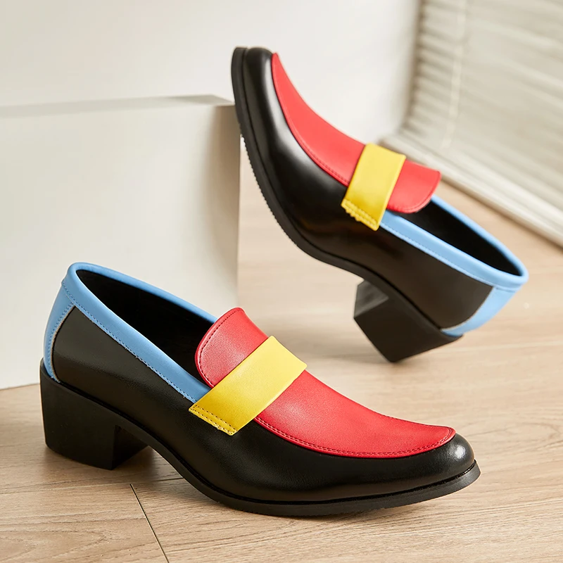 Size 39-46 Fashionable Men Loafers Men Casual Color-blocking High-heeled Business Office Leather Shoes Social Shoes Men