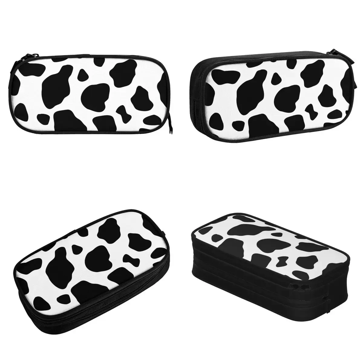 Cow Pattern Pencil Case Black White Modern Cute Pencil Pouch Pen Holder Kids Big Capacity Bag Students School Gifts Stationery