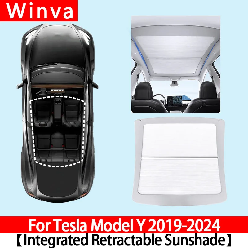 For Tesla Model Y Juniper 2019-2024 Upgrade Scroll Sunroof Sunshade Has UV protection Retractable Sun Visor Interior Accessories
