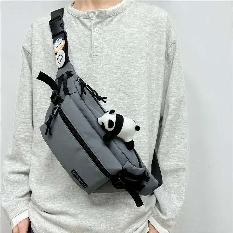 2024 New Fashion Simple Chest Bags Trend Network Red Sports Student Women's Shoulder Bags Panda Pendant Casual Fanny Pack