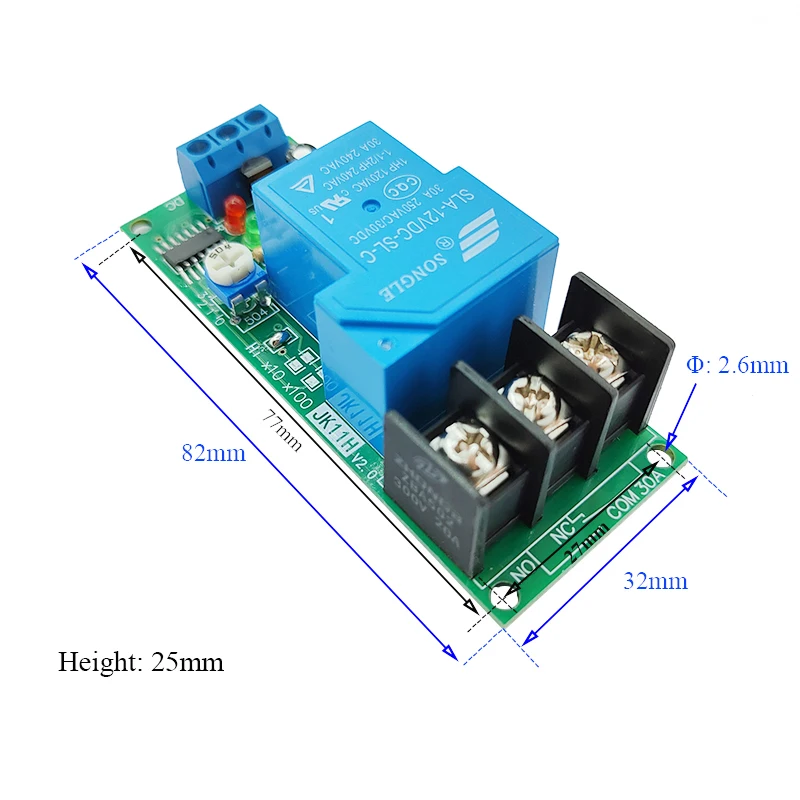 DC12V24V High-power 30A Time Delay Relay Module Triggle Timer Control Switch 1-10000s Delay Adjustable Turn Off Conduction