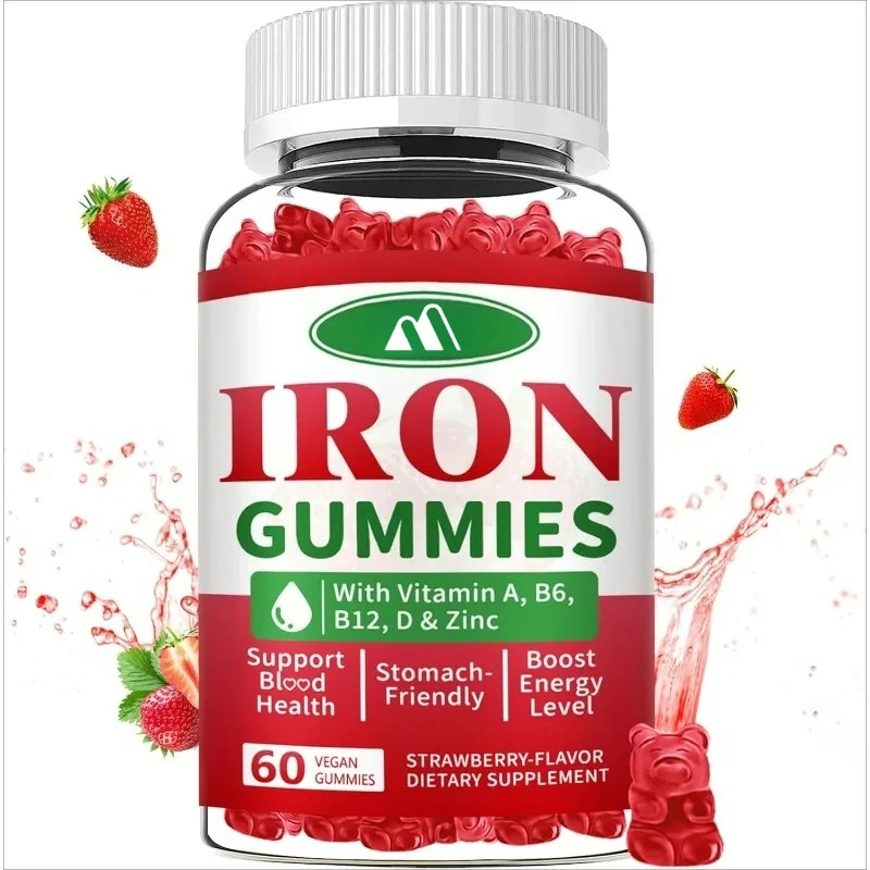 

Iron gummies - vegetarian iron supplements containing vitamin B12 C、 Zinc, folic acid - energy boosting, sugar free, 60 pills
