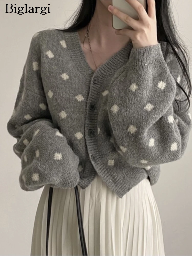 

Вязаный осенний кардиган, женский модный повседневный женский укороченный кардиган, свободный женский свитер в корейском стиле, пальто