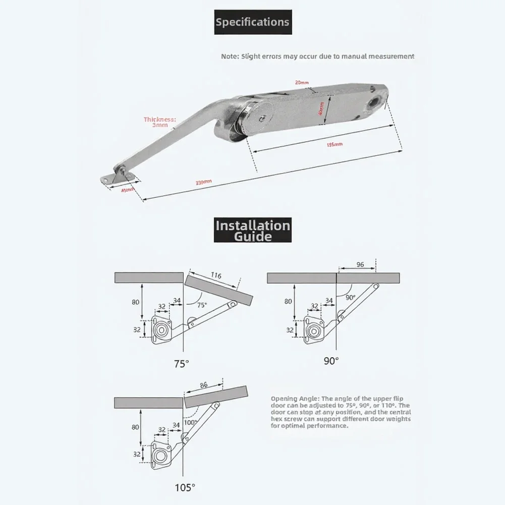 Zinc Alloy Cabinet Lid Support Rod Heavy Duty Soft Close Buffer Hinge 110 Degree Max Opening 70 90 Degree Settings