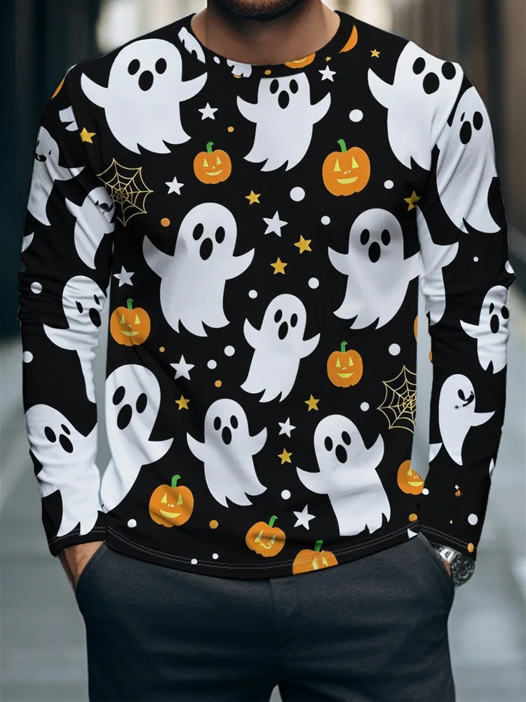 Men's African American Santa Long Sleeve T-Shirt Gold Merry Christmas Holly Bell Graphic Tee Holiday Pullover Tops Gift New