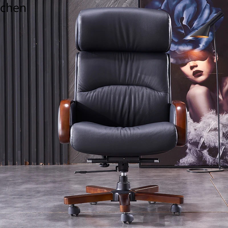 

DSA business class chair home comfort study cowhide swivel chair light luxury leisure home office