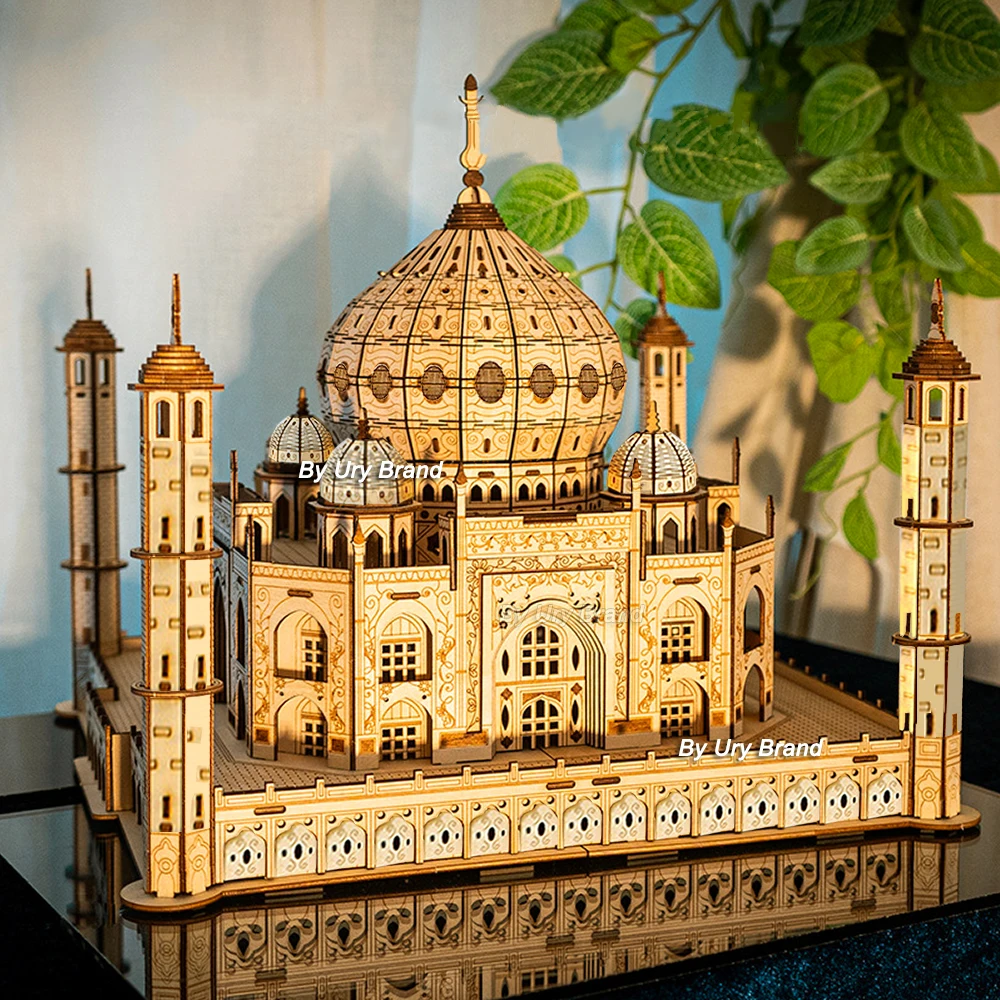 3D Wooden Puzzle House Royal Castle Taj Mahal With Light Assembly Toy For Kids Adult DIY Model Kits Desk Decoration for Gifts