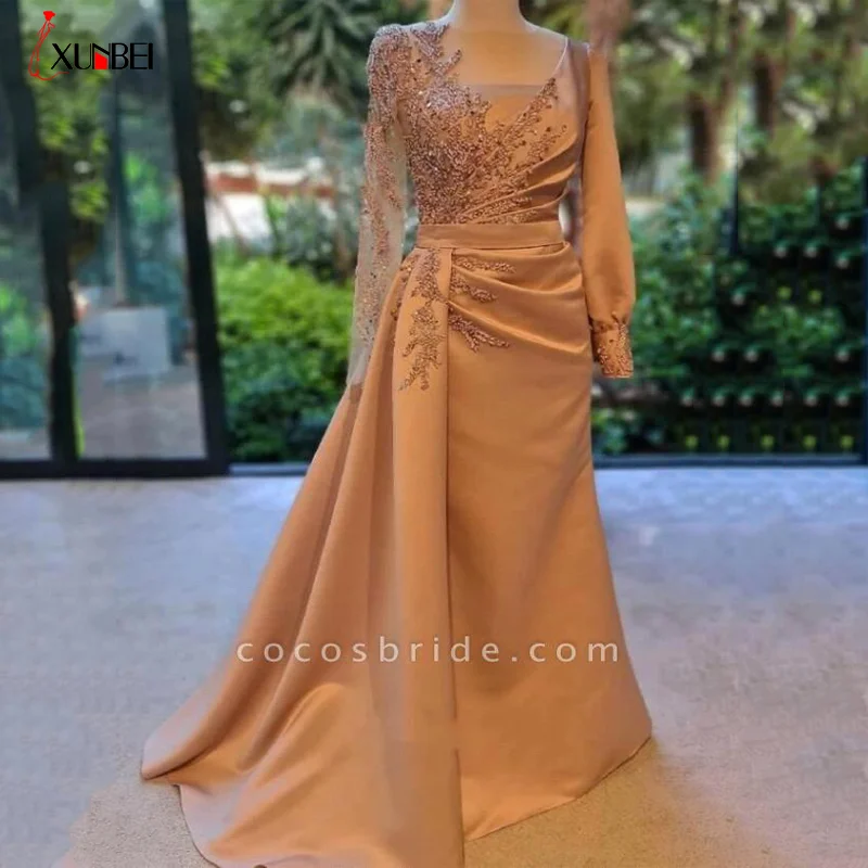 2022 Robe De Soiree Long Mermaid Evening Dresses With O Neck Beads Formal Lady Party Dresses Plus Size Vestidos De Noche Dresses