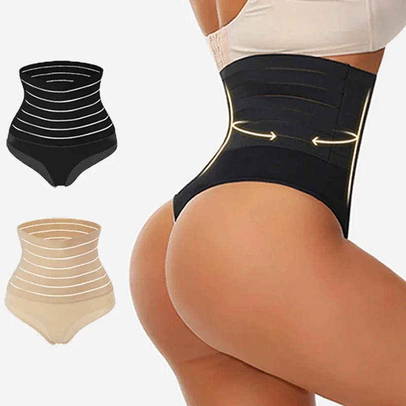 Women High Waisted Shaper Thong Tummy Control Panties Slimming Underwear Waist Trainer Shaping Briefs Butt Lifter Shapewear