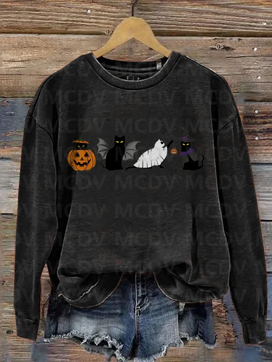 Halloween Ghost Cat Halloween Ghost Cat Print Casual Sweatshirt 3D Printed Women Casual Pullover