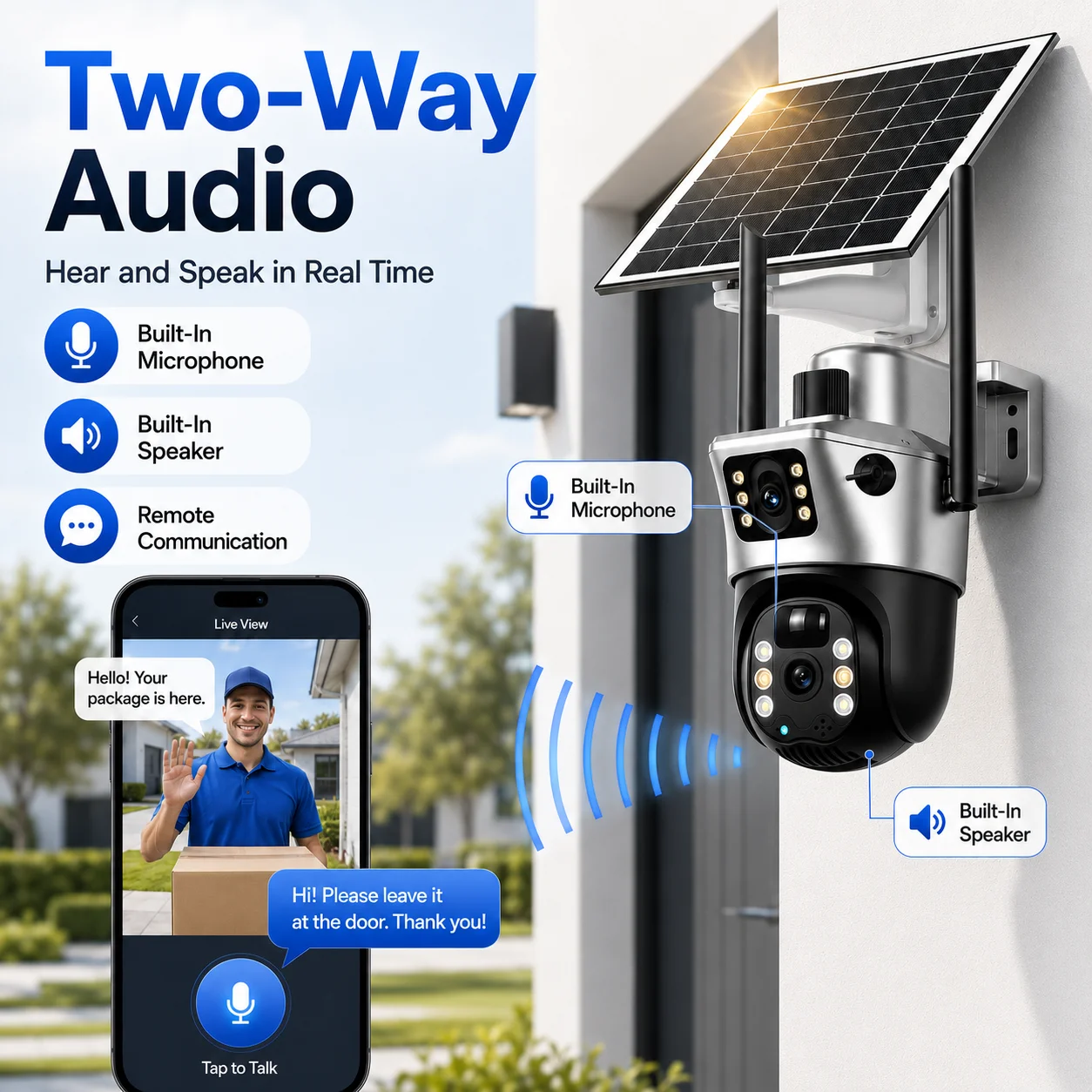 Image of 4K-Doppelkamera-Überwachungssystem für den Außenbereich, Solar-WiFi-Sicherheitskamera mit Doppelbildschirmansicht, PTZ-Rotation, 7200mAh-Akku, PIR-Bewegungsalarm, Zwei-Wege-Audio, Farbnachtsicht,