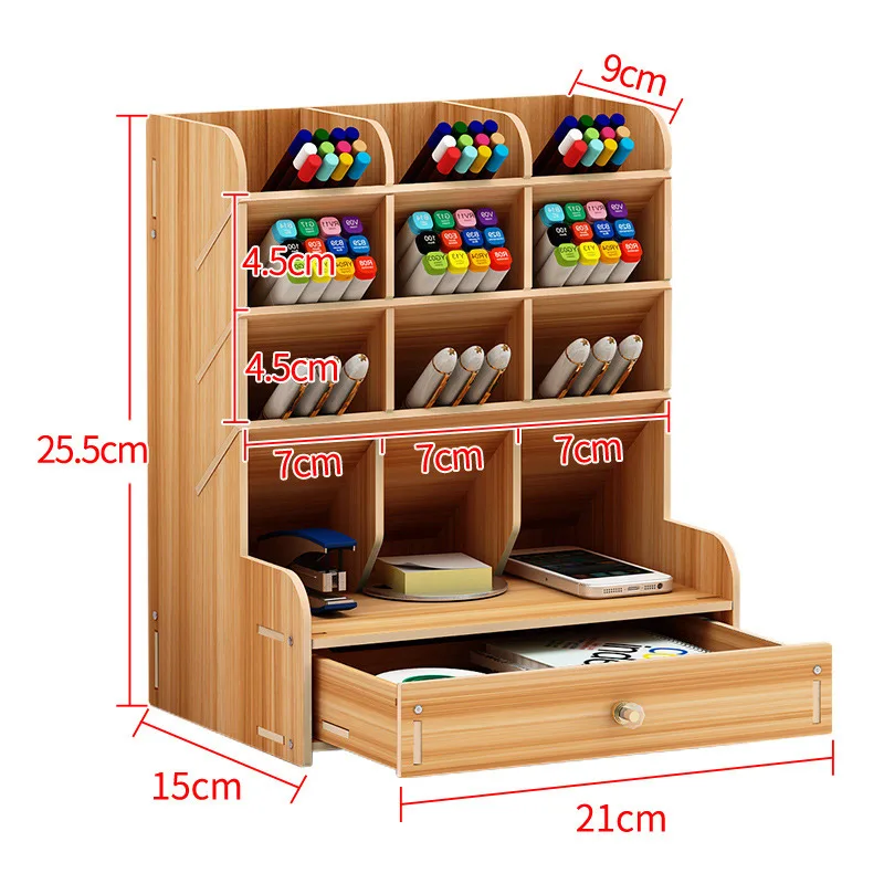 

Pen Holder Nordic Ins Storage Box Creativity Office Desk Stationery Box Large Capacity Wooden Rack Wooden Organizer Box W2044