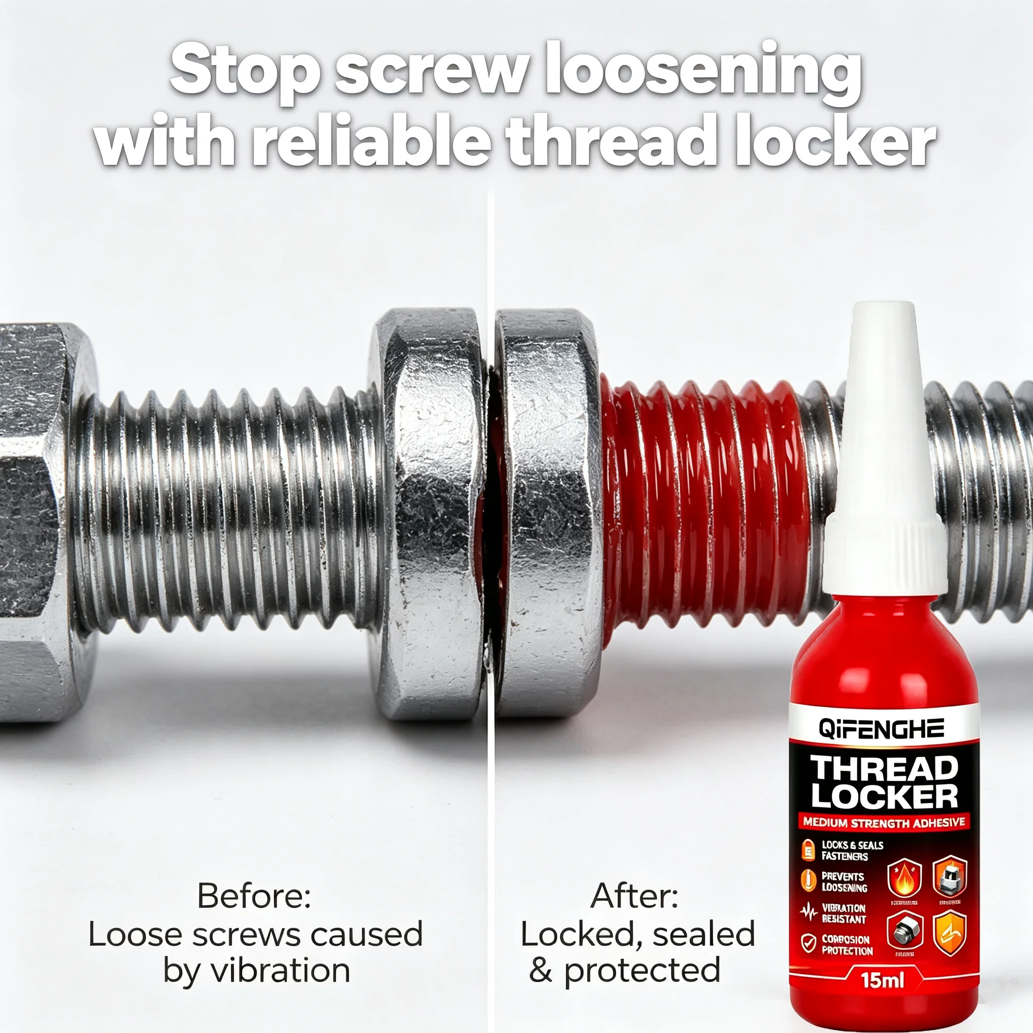 15ml Medium Strength Thread Locker Adhesive Vibration Resistant Thread Sealant Prevent Bolt Loosening Corrosion Protection Screw