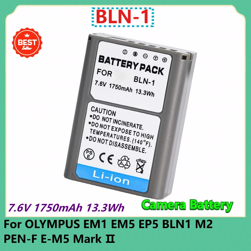 

BLN-1 Replacement Camera Battery 7.6V 1750mAh 13.3Wh for OLYMPUS EM1 EM5 EP5 BLN1 M2 PEN-F E-M5 Mark Ⅱ