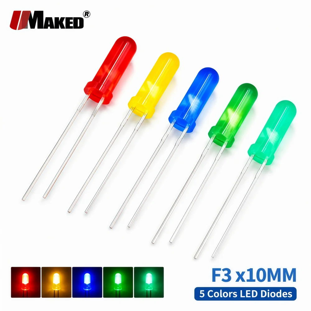 1000pcs 3x10mm Color Lense LED Round Lamps Diodes Chip Light Beads F3 Led Emitting Diodes R/G/B/Y Lighting Lamp Bulb DIY Parts