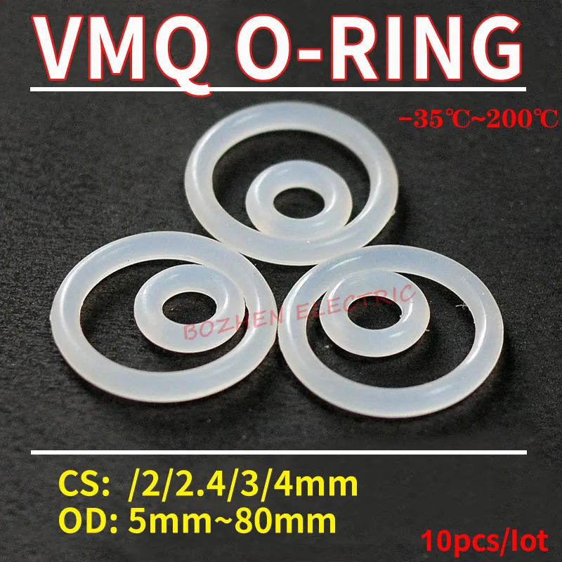 10pcs Thickness 2/2.4/3/4mm White Rubber Seal Ring OD 5-80mm Heat-Resistant Food Grade Silicone O-Ring