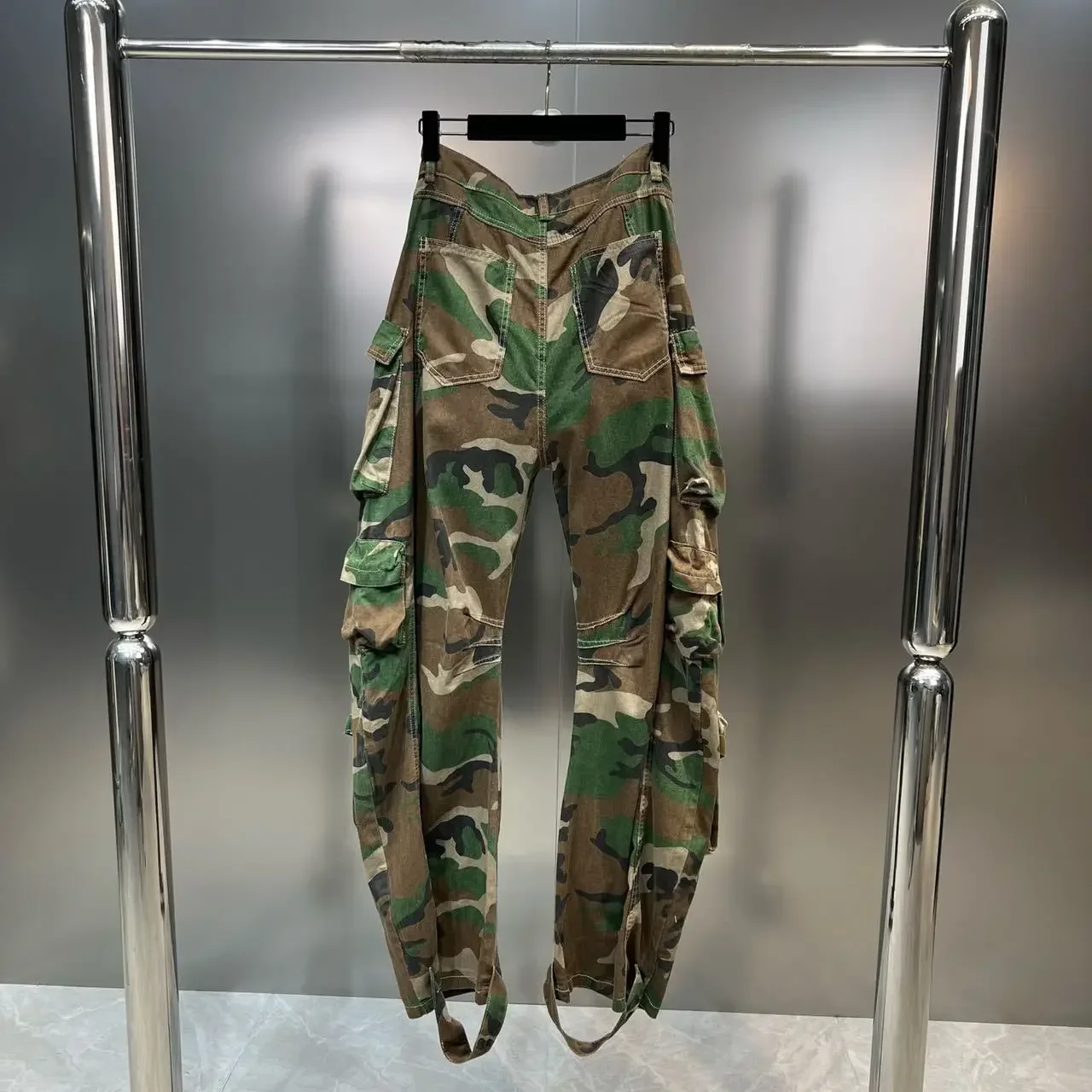 Newest Trendy Casual Straight  Camo Camuflague Baggy Pocket Cargo Pants Trousers Jeans Ladies Streetwear Denim Women'S Jeans