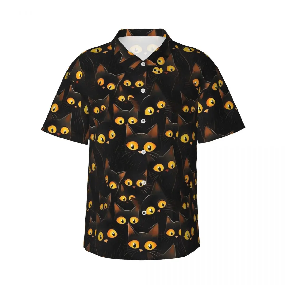 

Halloween Dark Cats Beach Shirt Mens Casual Shirts Hawaiian Short-Sleeved Graphic Vintage Oversized Blouses Gift