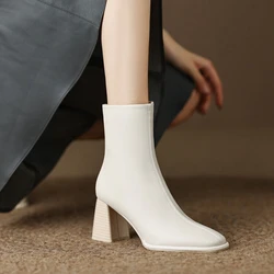 Autumn/Winter Women Boots Split Leather High Heel Boots Square Toe Square Heel Shoes Women Concise Short Modern Boots Fall Shoes