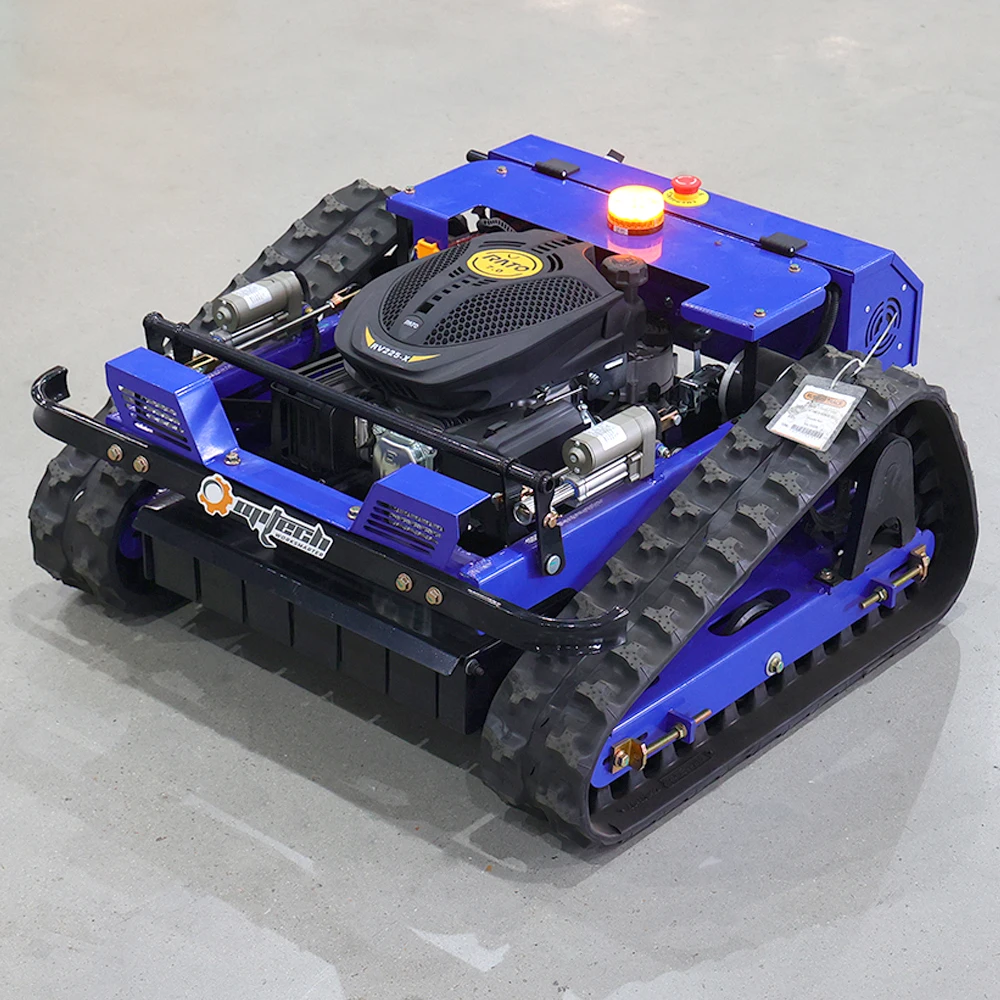 

Custom-made agricultural remote-controlled lawnmower with CE/EPA certification and all-terrain rubber tracks.