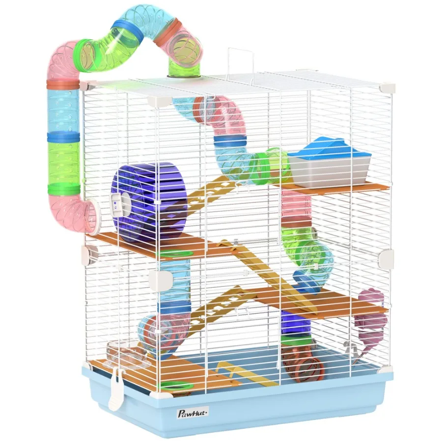 

PawHut 18 5 Tier Hamster Cage with Tubes and Tunnels Small Animal Cage with Portable Carry Handle Gerbil Cage with Water Bottle