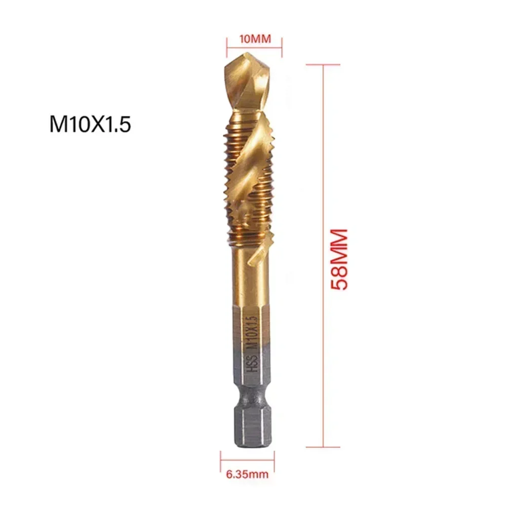 1PC Hex Shank HSS Screw Thread Tap Drill Bits Titanium Plated Screw Machine Compound Tap M5 M6 M8 M10 Hand Tools