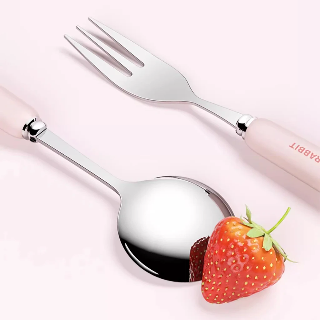 WORTHBUY 3/4 قطعة مجموعة أواني الطعام المحمولة اللطيفة القابلة لإعادة الاستخدام 304 شوكة من الفولاذ المقاوم للصدأ ملعقة عيدان مع صندوق أدوات المائدة للطفل الطالب #5