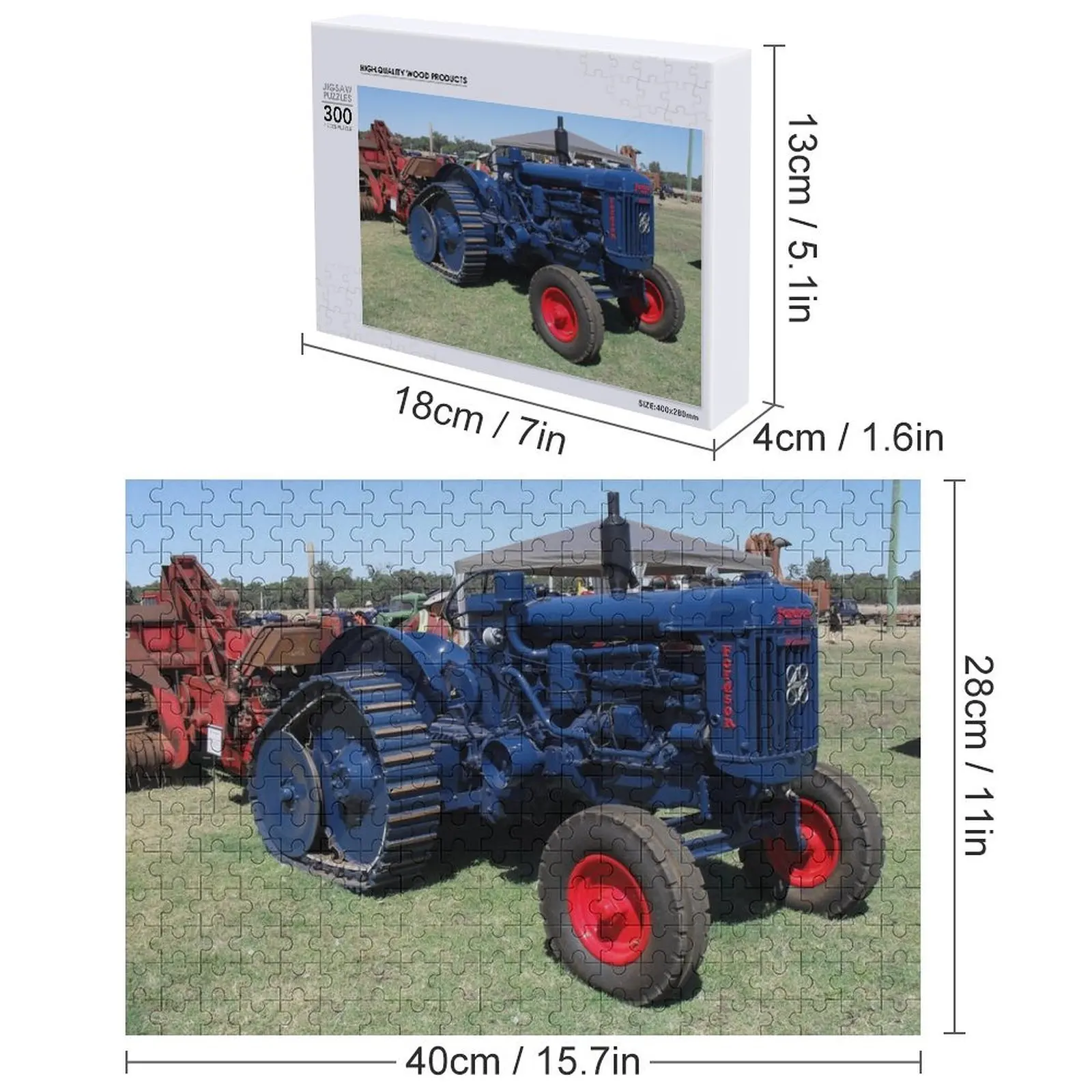 Puzzle Kayu Traktor Vintage 'Halftrack' Fordson dengan Foto dan Nama yang Dipersonalisasi