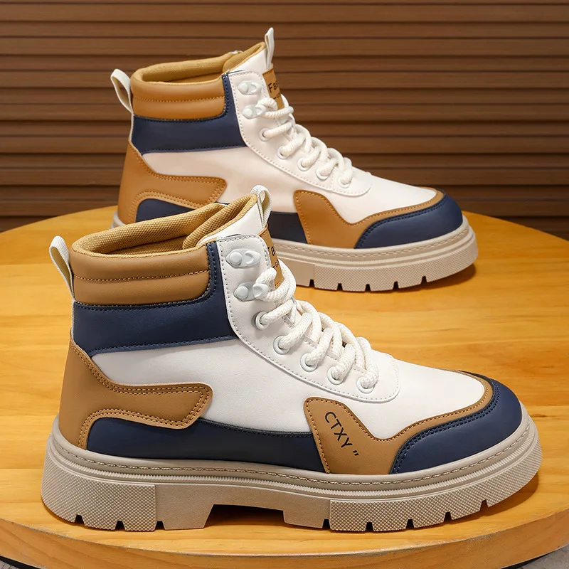 

Новые мужские кожаные рабочие ботинки в британском стиле с высоким берцем и толстой подошвой, модная повседневная модная обувь для уличного мотоцикла