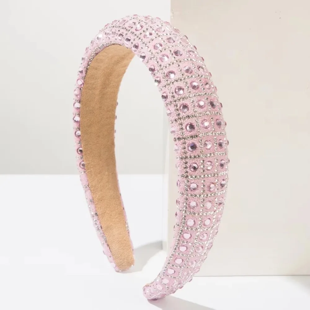 Elegant Shiny Women Headband Rhinestone Handmade Wide Hairband European Hair Accessories Party Prom
