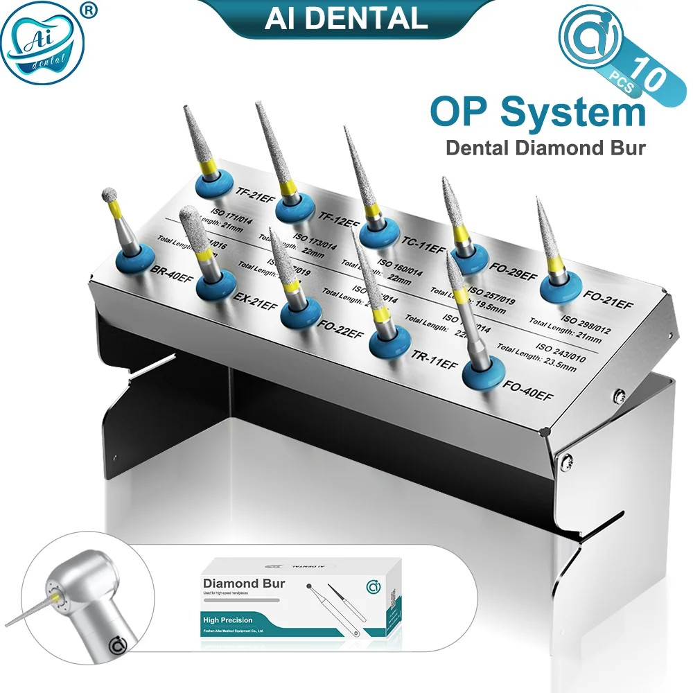 Dental Polishing Diamond Burs Drills 1.6mm Yellow Ring Strawberries Stainless Material for High Speed Handpiece 10 Models