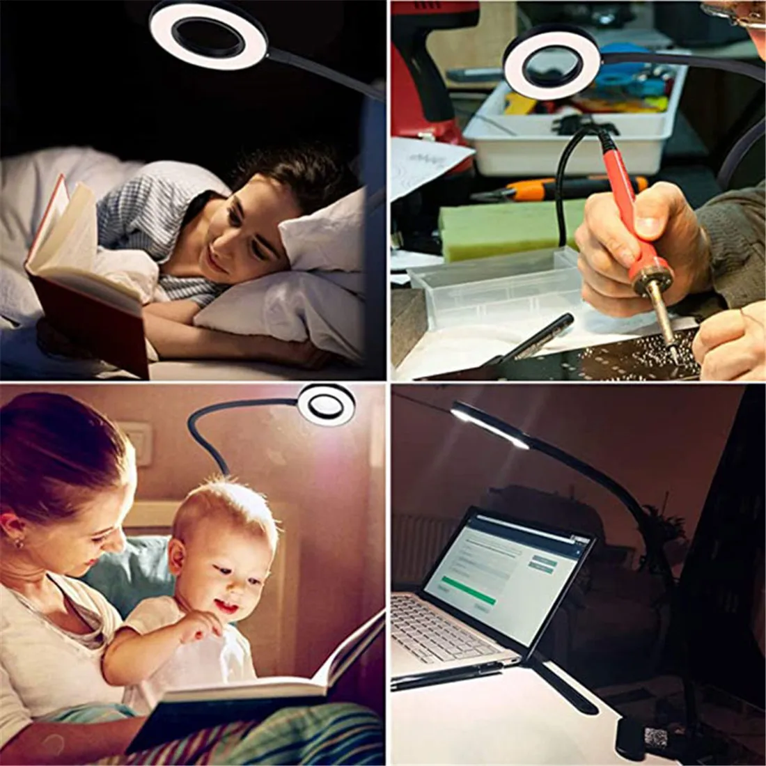 5W 10 Brightness and 3 Color Dimmable LED Reading Light USB Powered LED Ring Light for Bedside Reading Makeup Meeting Webcam