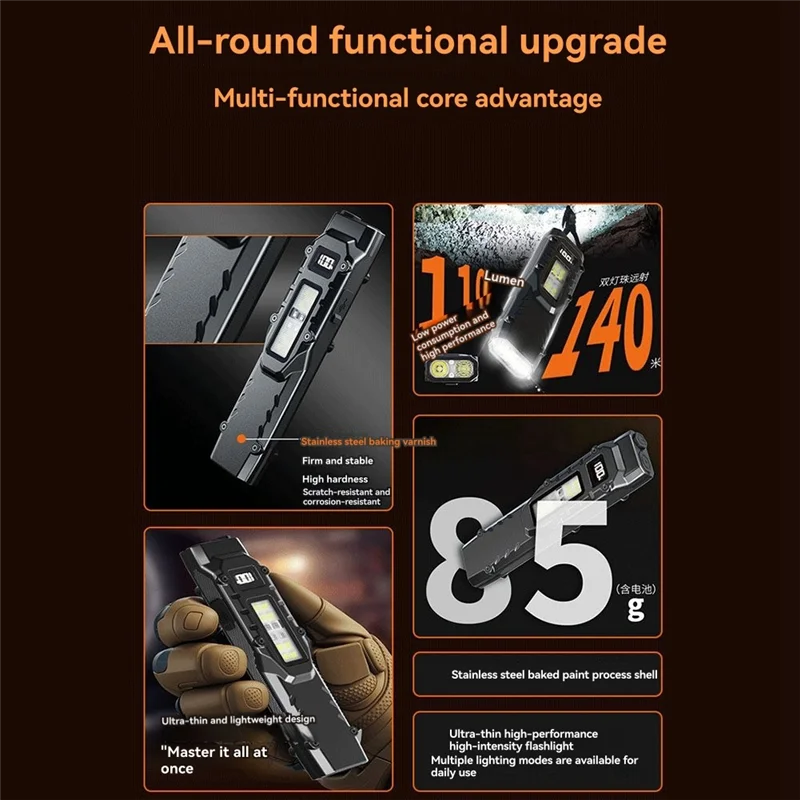 AS60-Dual-Switches LED Flat Rechargeable Flashlight Digital Display Small Pocket Flashlight For Home, Camping