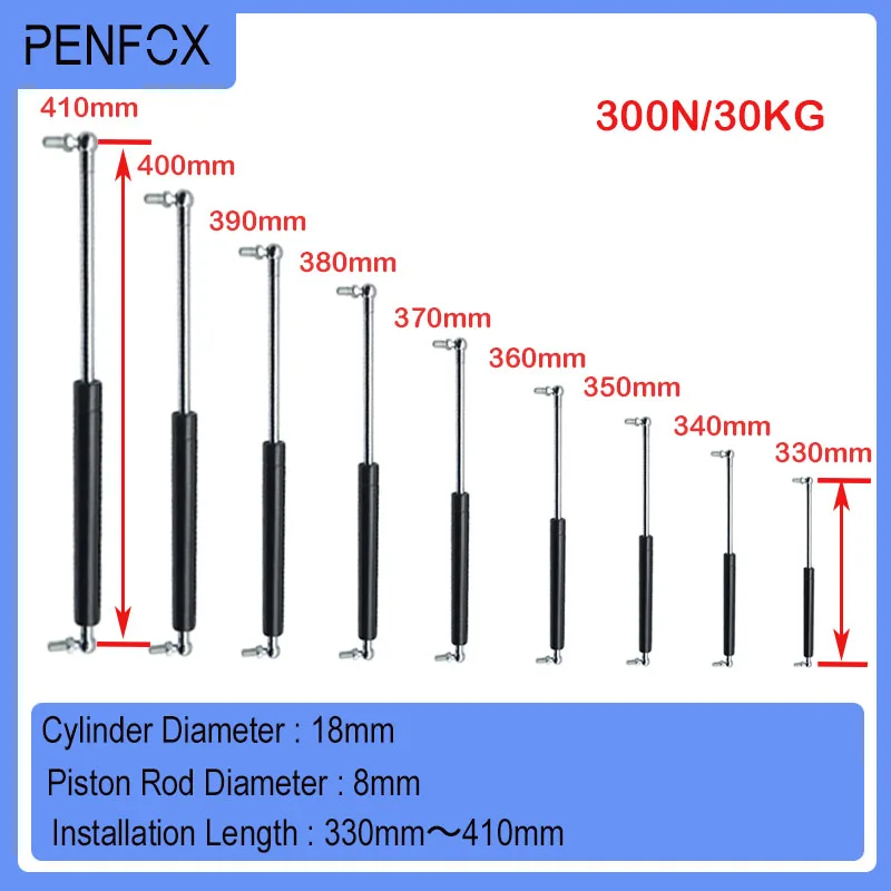 

1PC 330-410mm 30kg/300N Universal Strut Bars Gas Spring Support Bonnet Car Caravans Cabinet Cupboard Doors Windows Hatches Boat