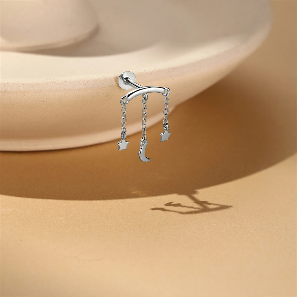 AIDE 925 Sterling Silber Geometrische Glatte Ketten-Quasten-Ohrringe für Damen, Knorpel-Spiral-Piercing, flache Rückseite, zum Schlafen tragbar – Detail 36