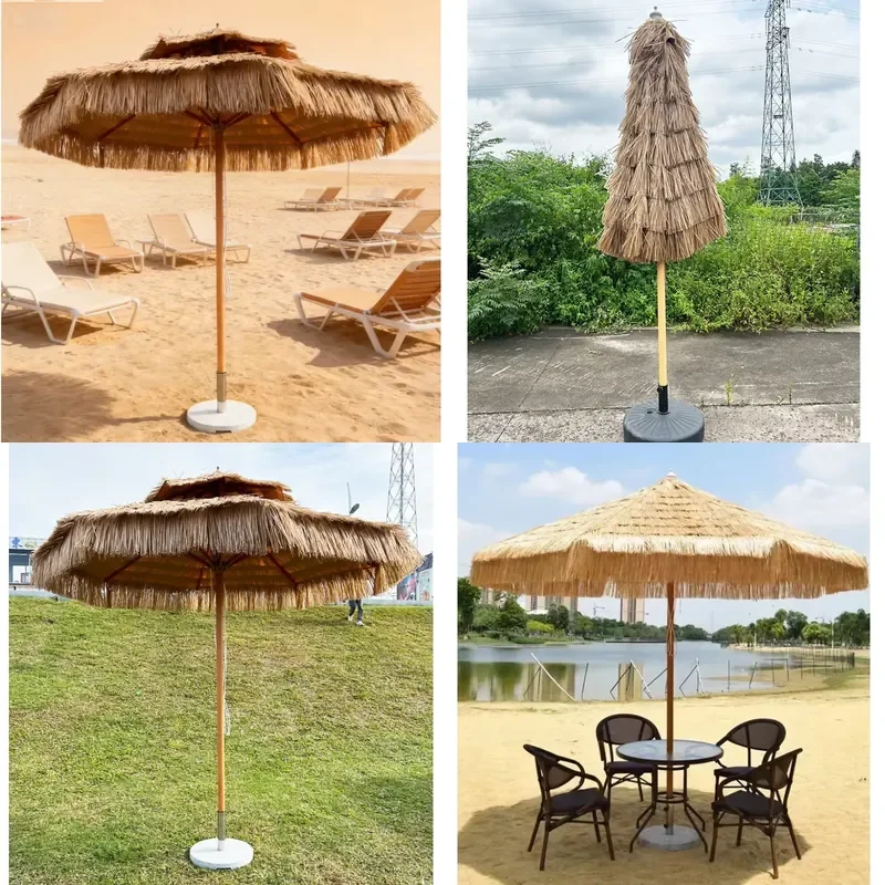 Outdoor Straw Umbrella Artificial Grass Parasol Seaside Beach Mushroom Shed Farmhouse