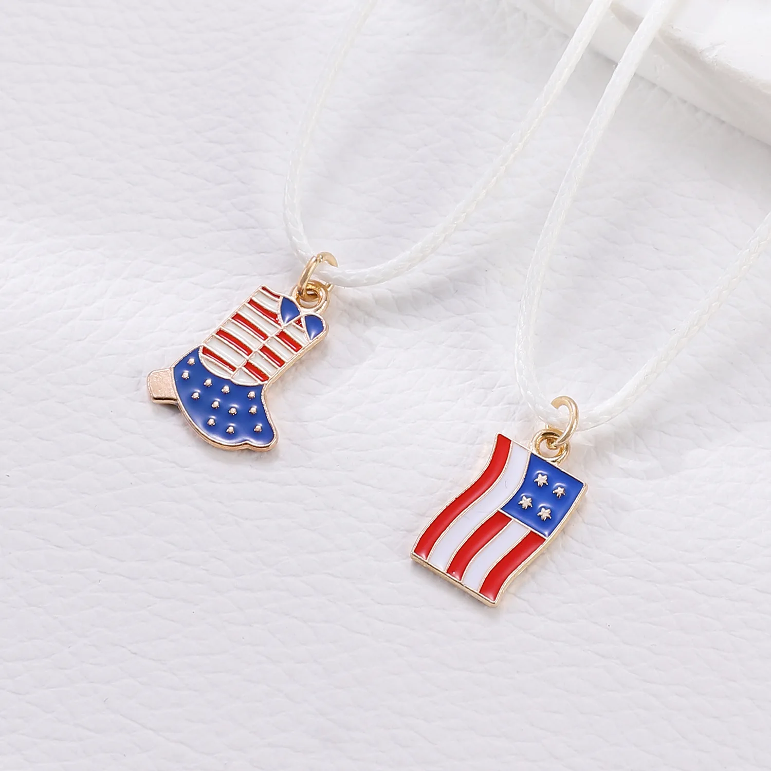 British American Independence Day Necklace for Women Men Wax Line Love Boots Five-pointed Star Bow Letter Pendant Collarbone New