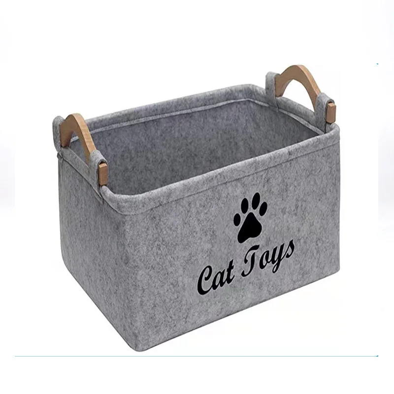 1pc Wooden Handle Felt Toy Storage Box Multi-Functional Household Storage Laundry Basket Pet Cat And Dog Toy Storage Box