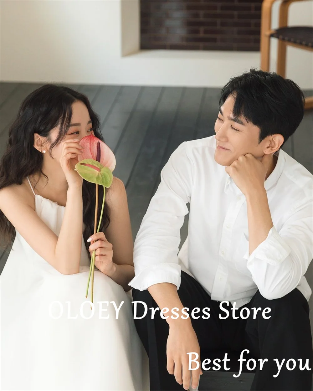 OLOEY Korea Simple Sleeveless Wedding Reception Dresses Photo Shoot A-line Floor-Length Bridal Gown Custom Made Evening Dresses