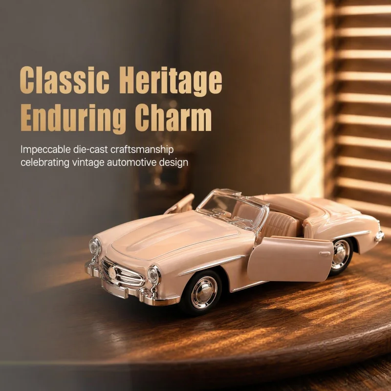 1/32 Scale Classic Convertible Alloy Model Car, Retro Nostalgic Sports Car, Alloy Toy Vehicle with Opening Doors, Collectible CA view 6