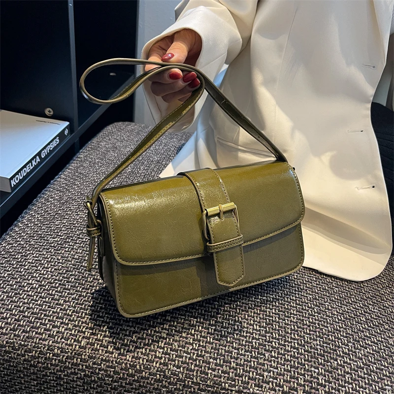 Vintage moda Crossbody çanta kadınlar için üçlü bölme değiştirilebilir çift kayışlar saf renk kare omuz askılı çanta 2022