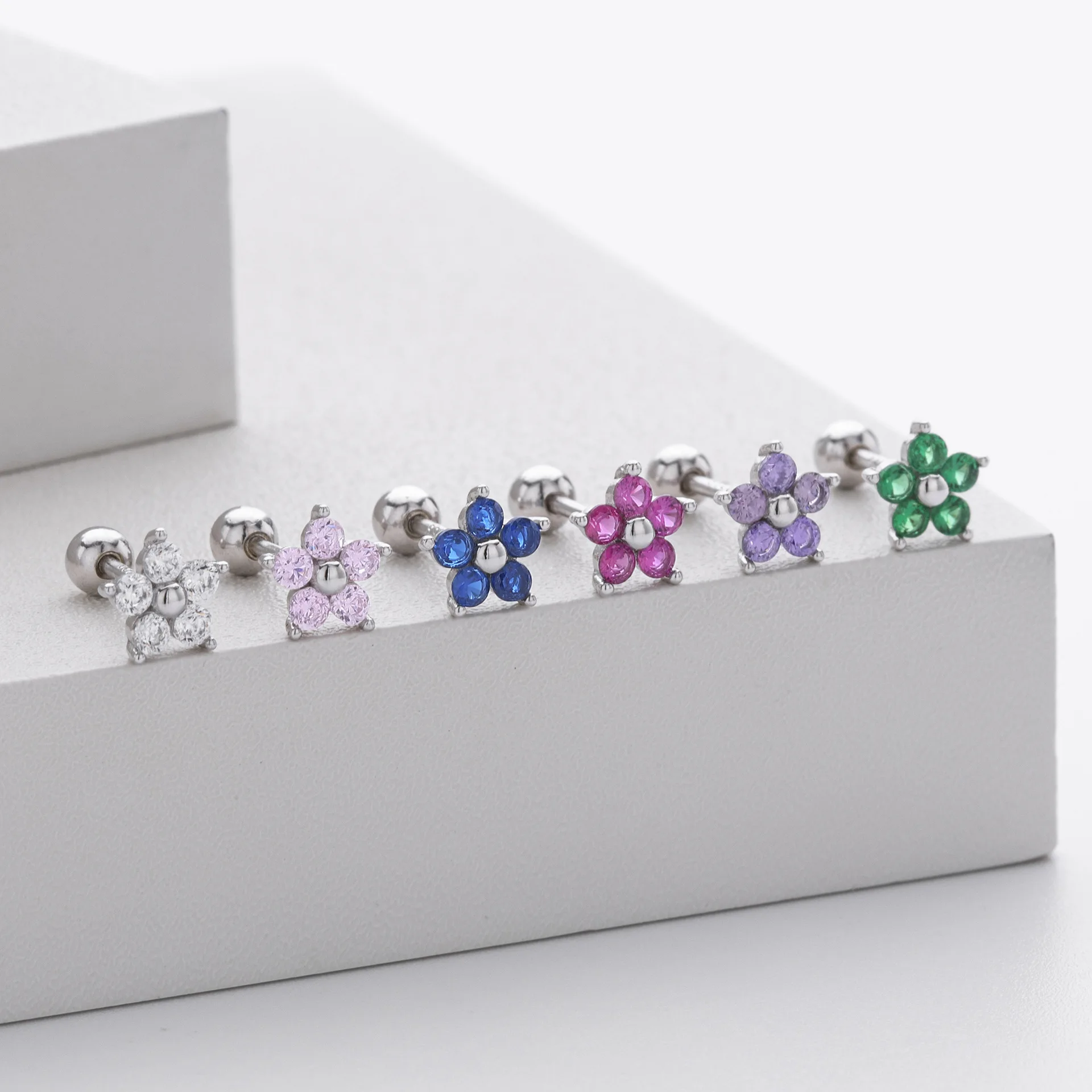 Withered S925 Sterling Silver Earrings With Stylish Five Pointed Star And Zirconium Threaded Earrings