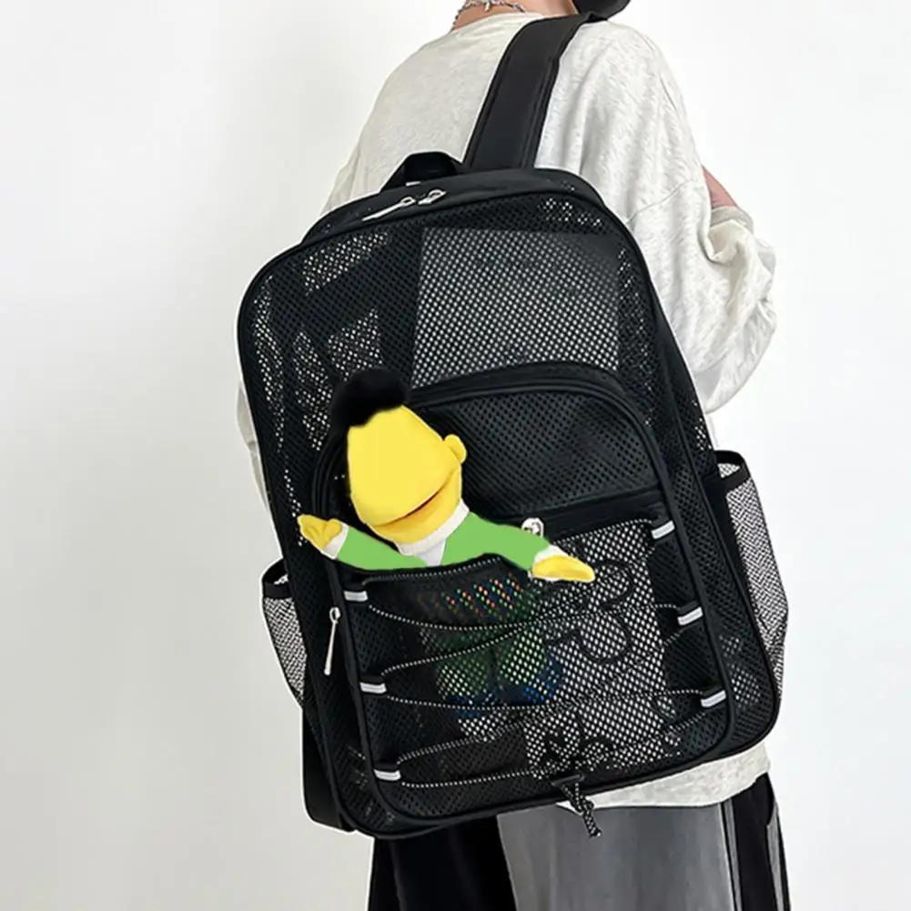 Wandel Mesh Rugzak Multi-Compartiment Reisrugzak Met Verstelbare Bandjes Ritssluiting Ideaal Voor Gym Camping Strand