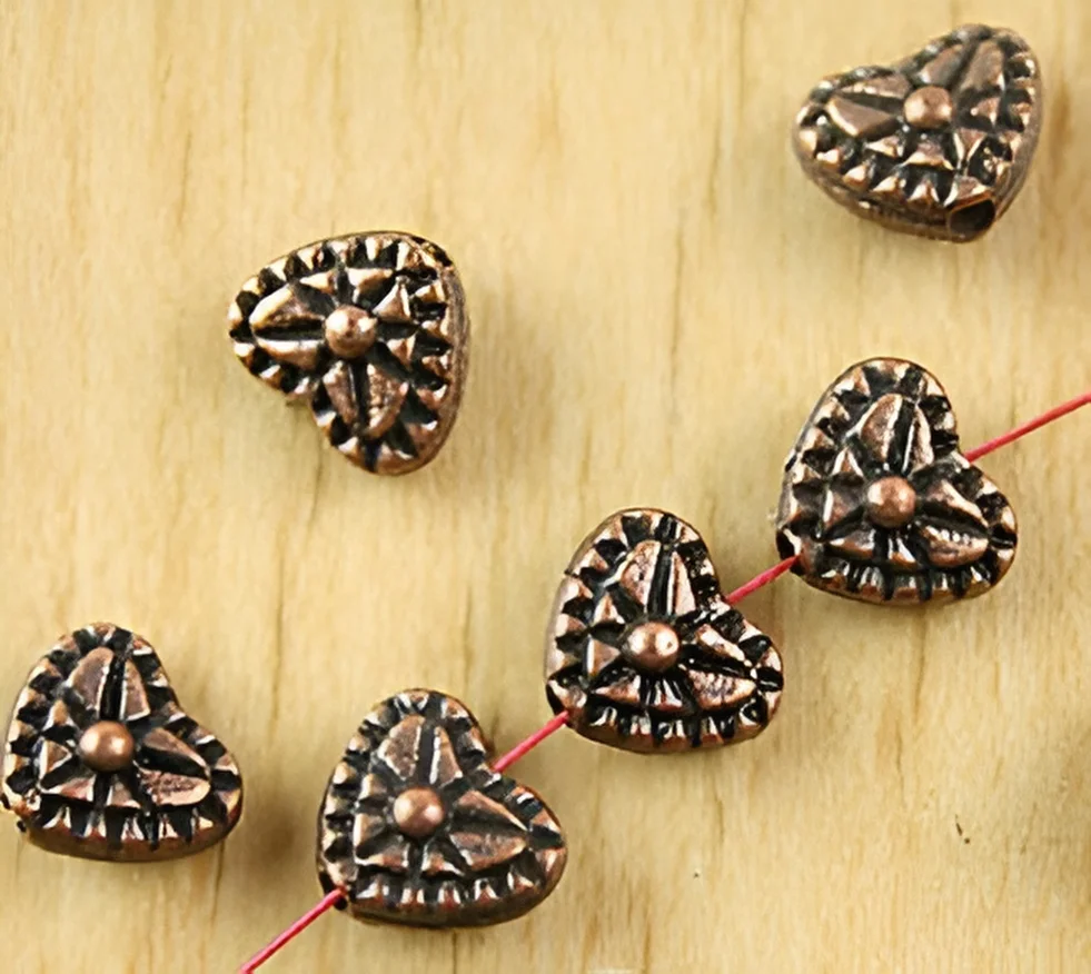 

30pcs 8.5x7.3x4.4mm Alloy matel antiqued copper heart spacer beads HWH1824