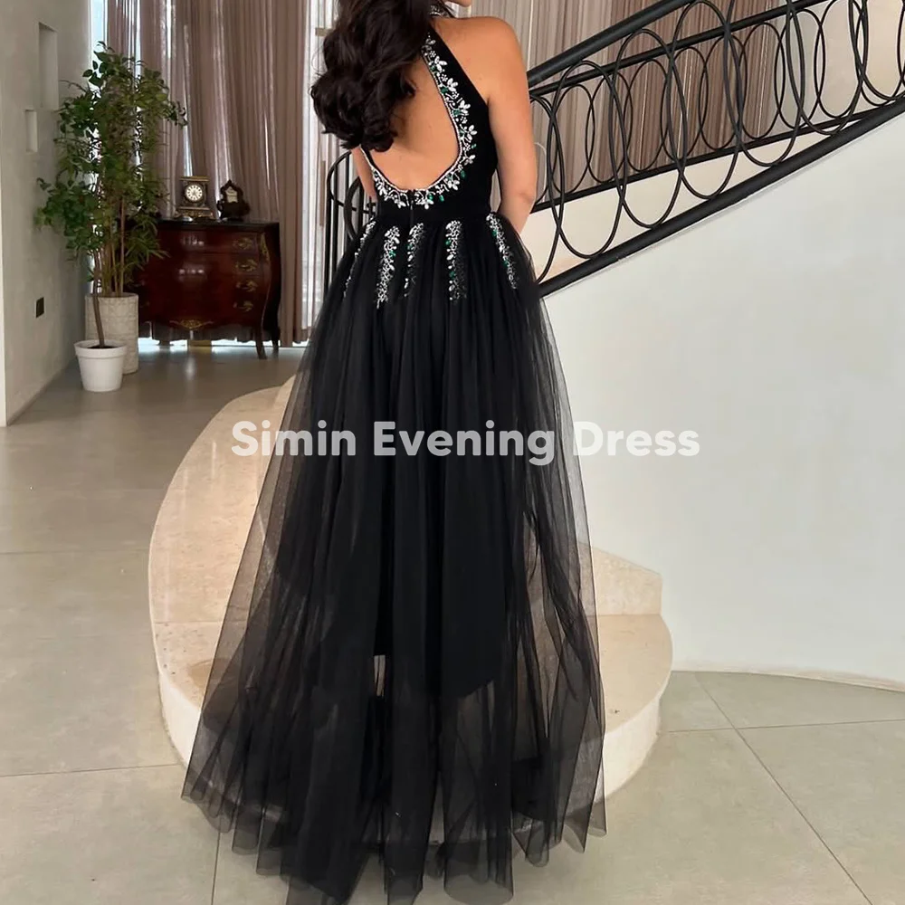 

Simin Women's Crepe O-Neck Beaded Backless Sheath Ankle-Length Evening Dresses With Sleeveless Tulle Train Sweep Prom Gown 2025