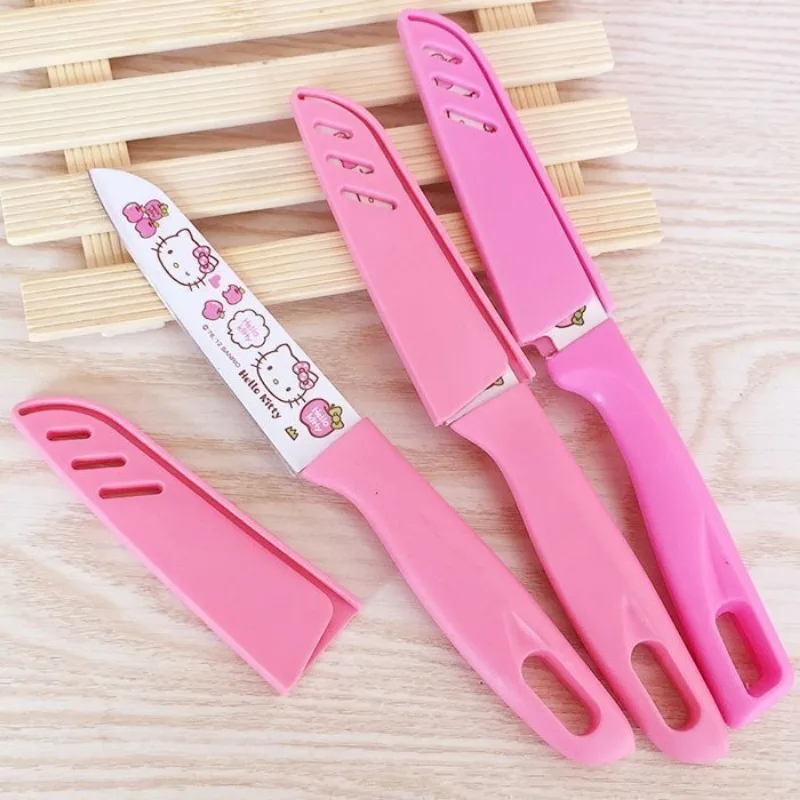 Kawaii Hello Kitty Set Multi-functional Knife Cute Cartoon Fruit Dormitory Home Student Carry Paring Knife Kitchen Supplies Gift