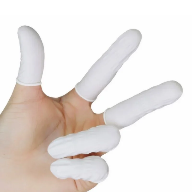 100PCS Natural Rubber Disposable Gloves Finger Cots Non-slip Anti-static Fingertip Protector Gloves White Finger Cover Nail Tool