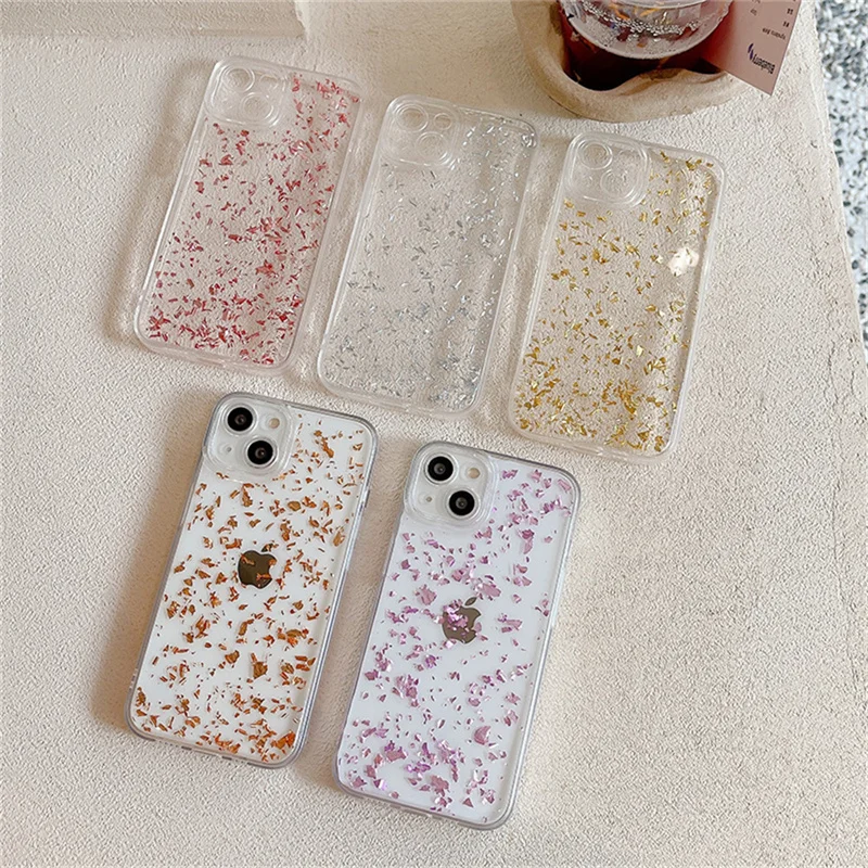 Ottwn Gold Foil Clear Phone Case For iPhone 15 13 12 11 14 Pro Max X XR XS Max 7 8 14 Plus Camera Protection Soft TPU Back Cover