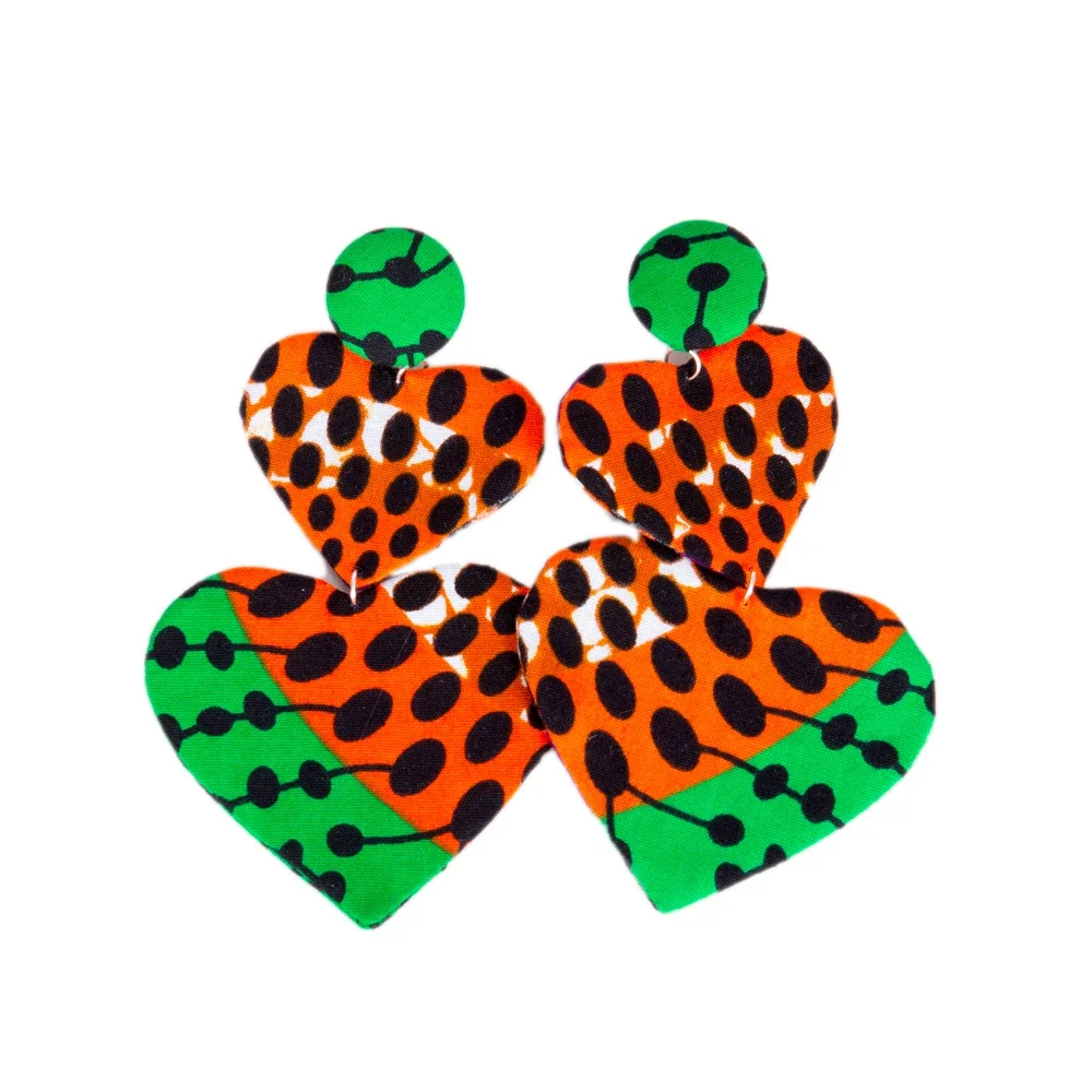 Wholesale Trend  Fashion Ankara Ethnic Heart Earrings African Print Fabric  Jewelry Earrings Women WYB627