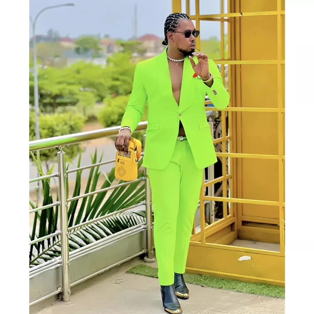 

Fluorescent Green Men Suits Summer Beach Wedding Groom Blazer Traje Hombre Terno Masculino Daily Wear 2 Pieces Jacket Pant